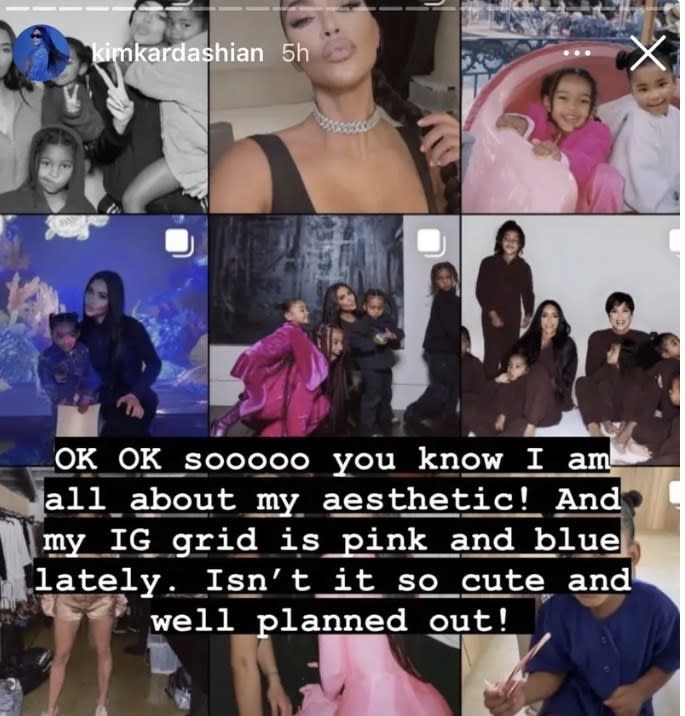 Kim K's Instagram feed in her story with text