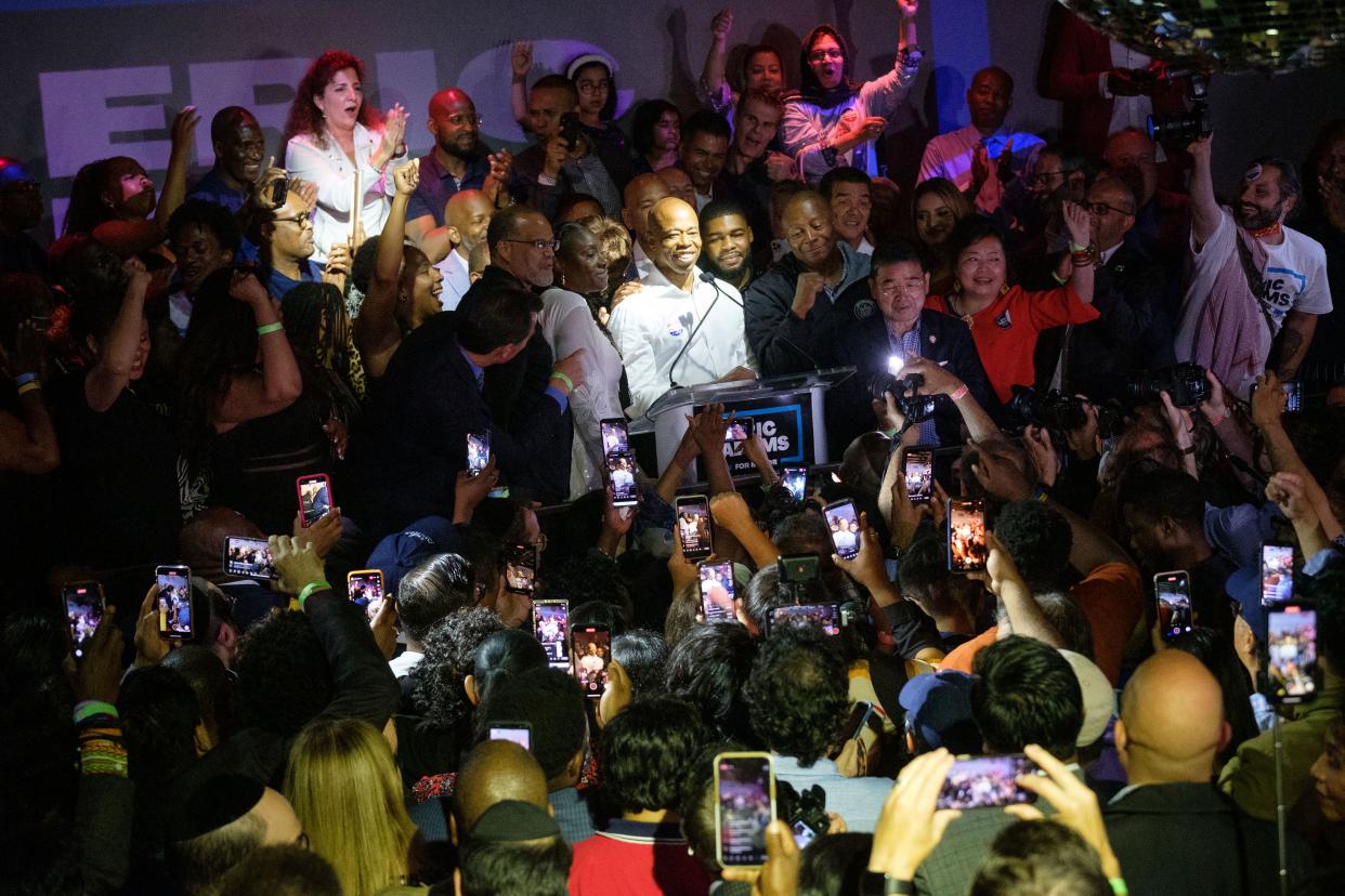 Eric Adams speaks to supporters at his primary election night party in Williamsburg, Brooklyn, New York on Tuesday, June 22. 