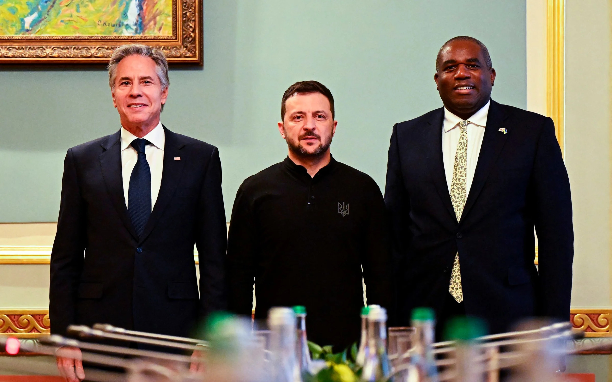 US Secretary of State Antony Blinken (L), Ukraine's President Volodymyr Zelensky and Britain's Foreign Secretary David Lammy attend a meeting in Kyiv, on September 11, 2024