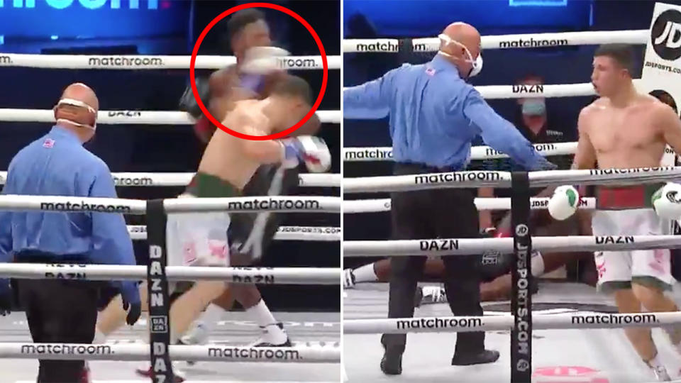 Seen here, the left hook from Israil Madrimov that sent Eric Walker crashing to the canvas.