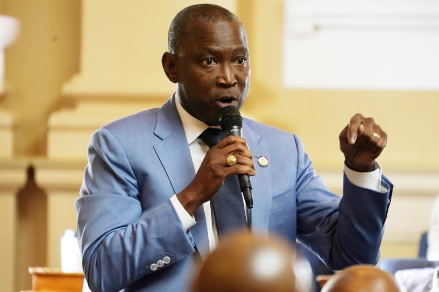 House of Delegates Del. Don Scott, D-Portsmouth, gestures as he delivers remarks during a special session of the Virginia General Assembly Wednesday Sept. 7, 2022, in Richmond, Va. (AP Photo/Steve Helber, File)