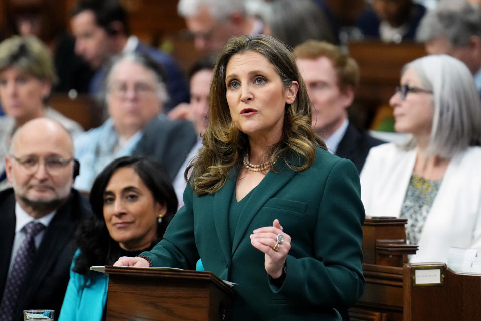 Deputy Prime Minister and Minister of Finance Chrystia Freeland delivers the federal budget in the House of Commons on Parliament Hill in Ottawa, Tuesday, March 28, 2023. THE CANADIAN PRESS/Sean Kilpatrick