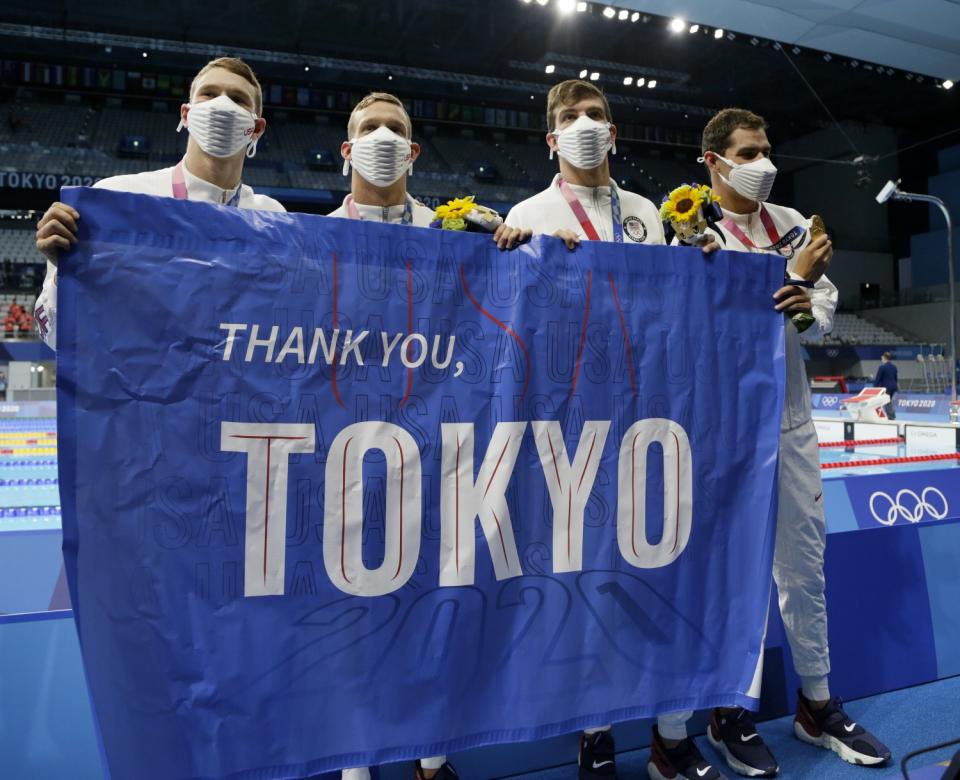 The U.S. men's medley relay team Ryan Murphy, Caeleb Dressel, Zach Apple and Michael Andrew.