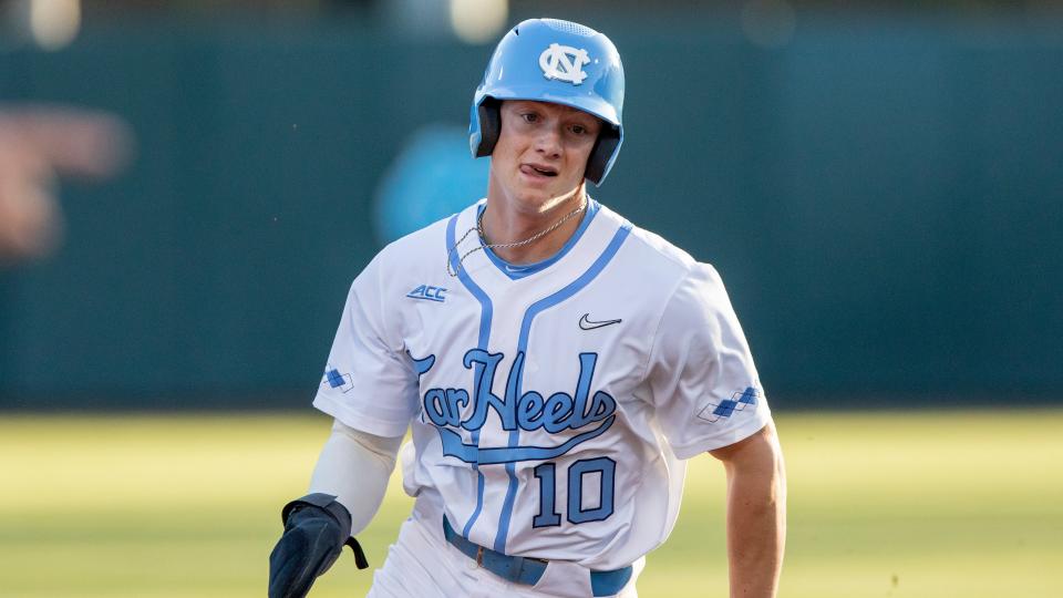 North Carolina third baseman Mac Horvath runs the bases during a baseball game against Virginia Tech in April.