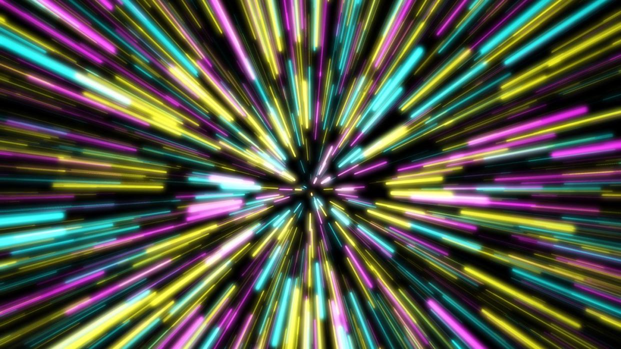 time warp, traveling at the speed of light with the colorful starburst