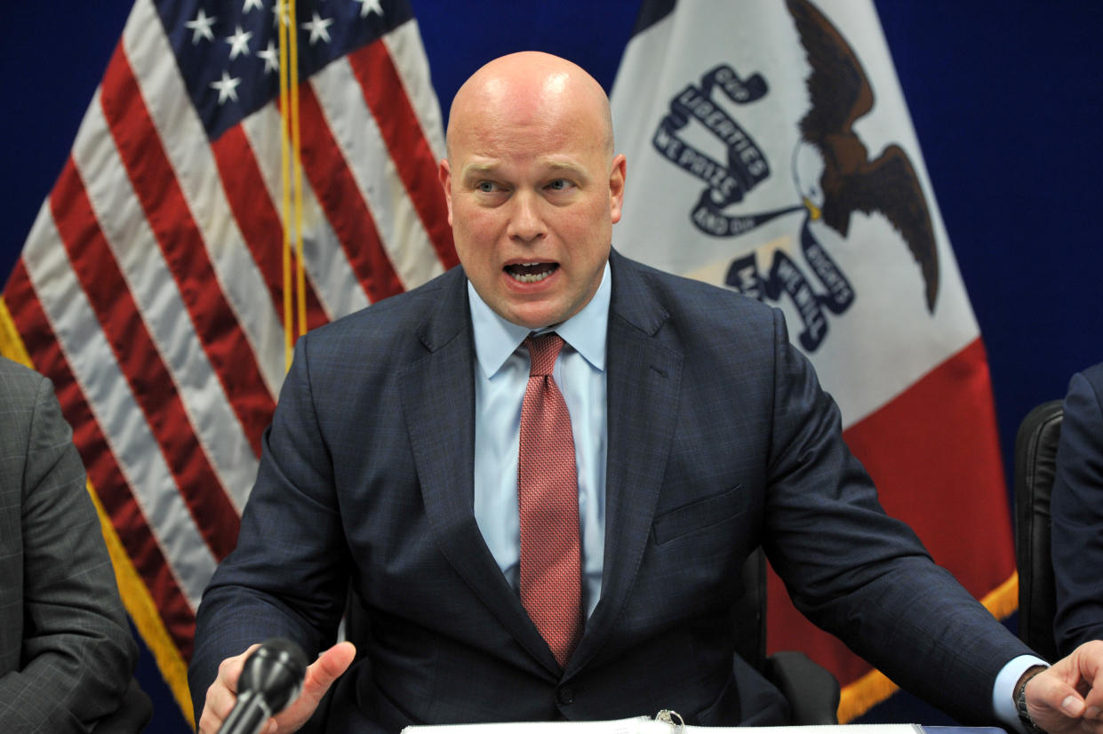 Acting Attorney General Matt Whitaker speaks at the annual Veterans Appreciation Day ceremony at the Department of Justice in Washington, D.C., on Nov. 15, 2018. (Photo: Nicholas Kamm/AFP/Getty Images)