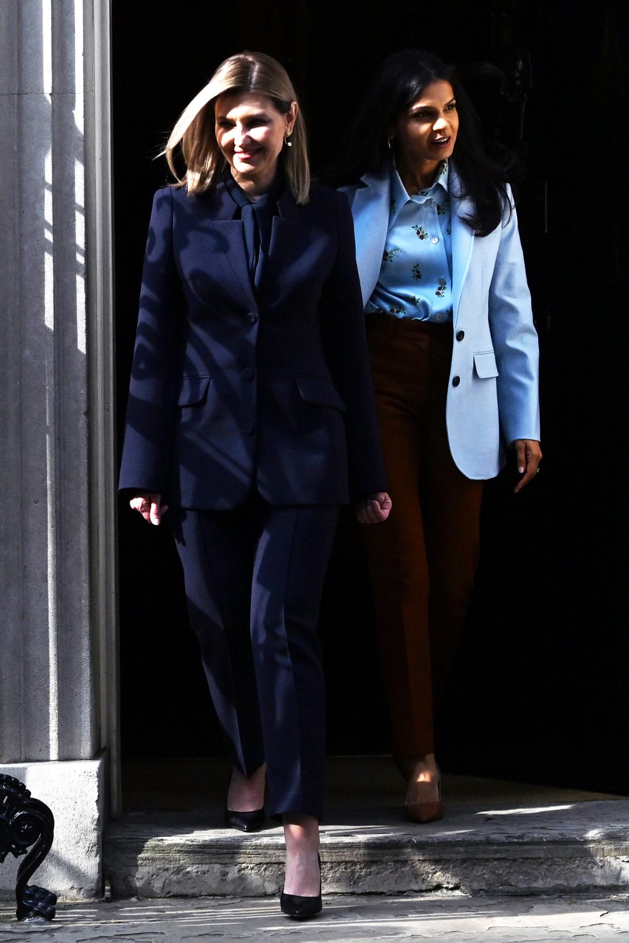 First Lady of Ukraine Olena Zelenska (L) leaves 10 Downing Street with Akshata Murty (R) (Getty Images)