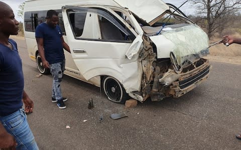 The minibus, with the front part destroyed - Credit: KNP