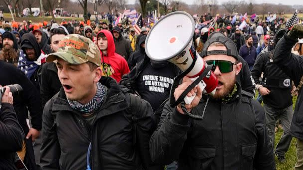 PHOTO: Proud Boys members Zachary Rehl, left, and Ethan Nordean, walk toward the Capitol in Washington, in support of President Donald Trump, Jan. 6, 2021. (Carolyn Kaster/AP, FILE)
