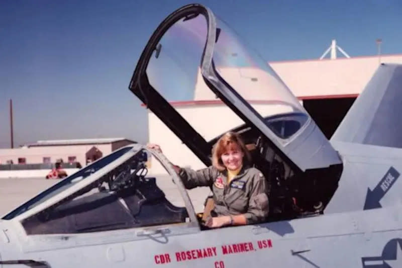 Then-US Navy Cdr. Rosemary Mariner in the cockpit of an EA-7L Corsair II jet. <em>USN</em>