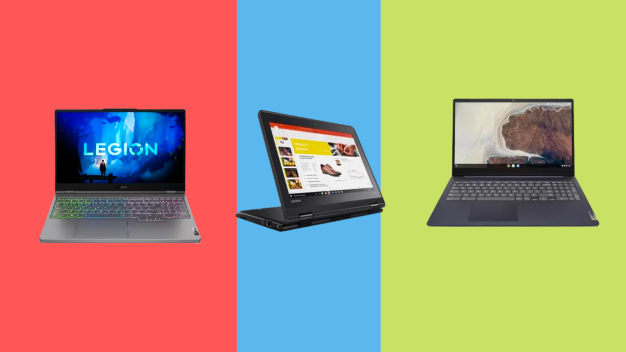 three Lenovo laptops