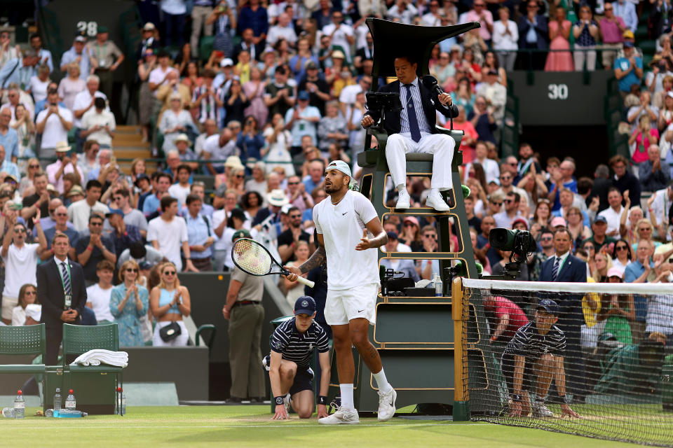 Nick Kyrgios (pictured) thanks the crowd following his victory against Cristian Garin in the Wimbledon quarter-final.