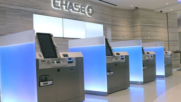 Interior of a Chase banking branch.