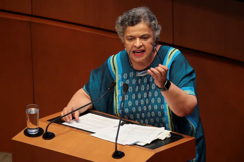 Mexican senator of the PRI Beatriz Paredes delivers a speech during a session at the Senate, in Mexico City