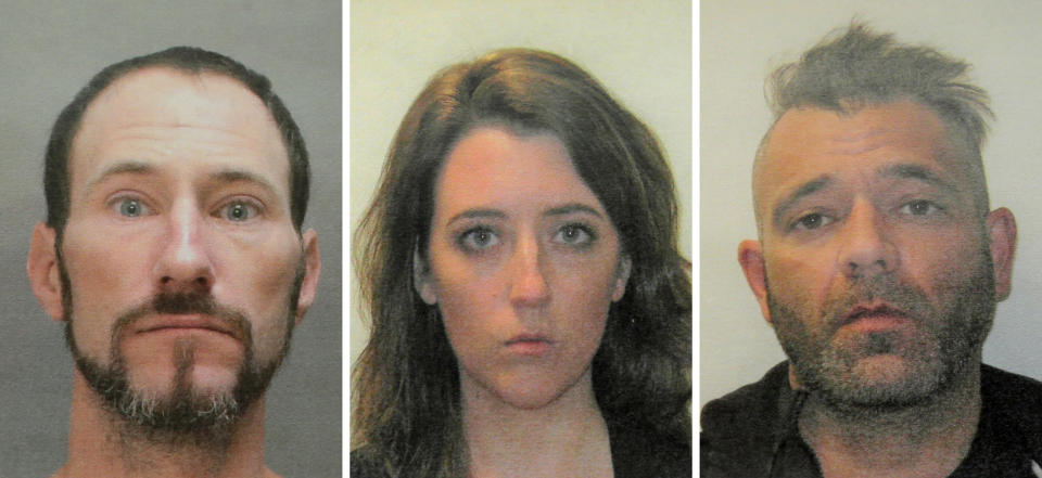 This November 2018 combination photo provided by the Burlington County Prosecutors office shows Johnny Bobbitt (left), Kate McClure (center) and Mark D'Amico (right).&nbsp; (Photo: ASSOCIATED PRESS)