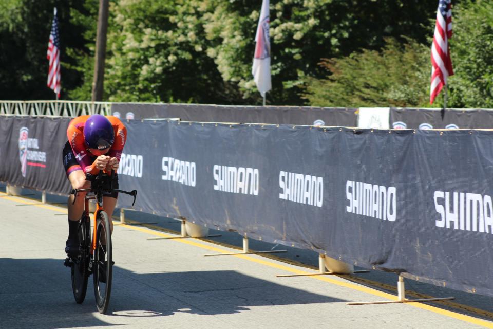 A cyclist on the second lap of the USA Cycling Championships 2022: Individual Time Trials in Oak Ridge on Thursday, June 23.