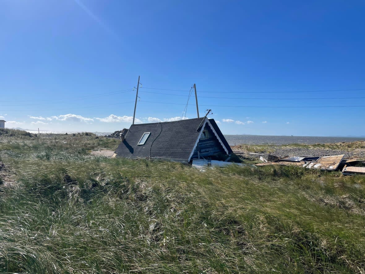 A Magdalen Islands chalet destroyed in the weekend storm. (Kate McKenna/CBC - image credit)