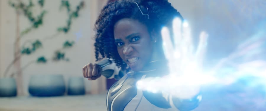 Teyonah Parris as Captain Monica Rambeau in Marvel Studios’ THE MARVELS. (Photo courtesy of Marvel Studios. © 2023 MARVEL)