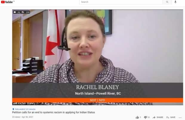 Rachel Blaney, NDP MP for North Island-Powell River, presents petition e-3281 to the House of Commons on April 30.