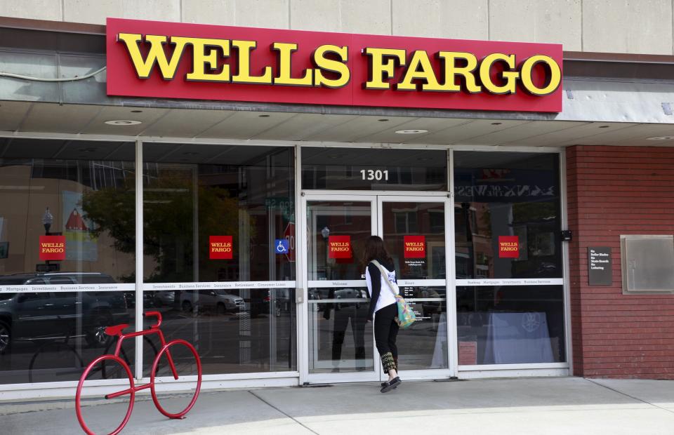 A customer goes into a Wells Fargo branch in 2015, during the height of desperate cross-selling at the bank. Source: Reuters