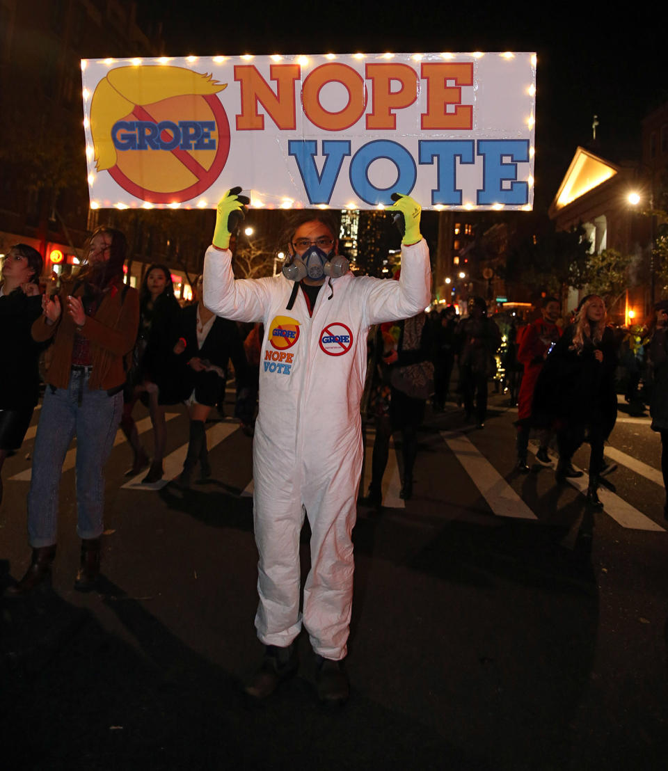 Trump wigs and Hillary masks: Political satire was on parade at Halloween in NYC