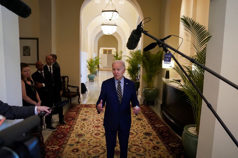 U.S. President Joe Biden makes a statement about the U.S. midterm elections, in Phnom Penh