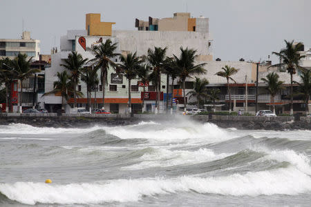 Waves break over the sea wall ahead of Hurricane Katia in Veracruz, Mexico, September 7, 2017. REUTERS/Victor Yanez