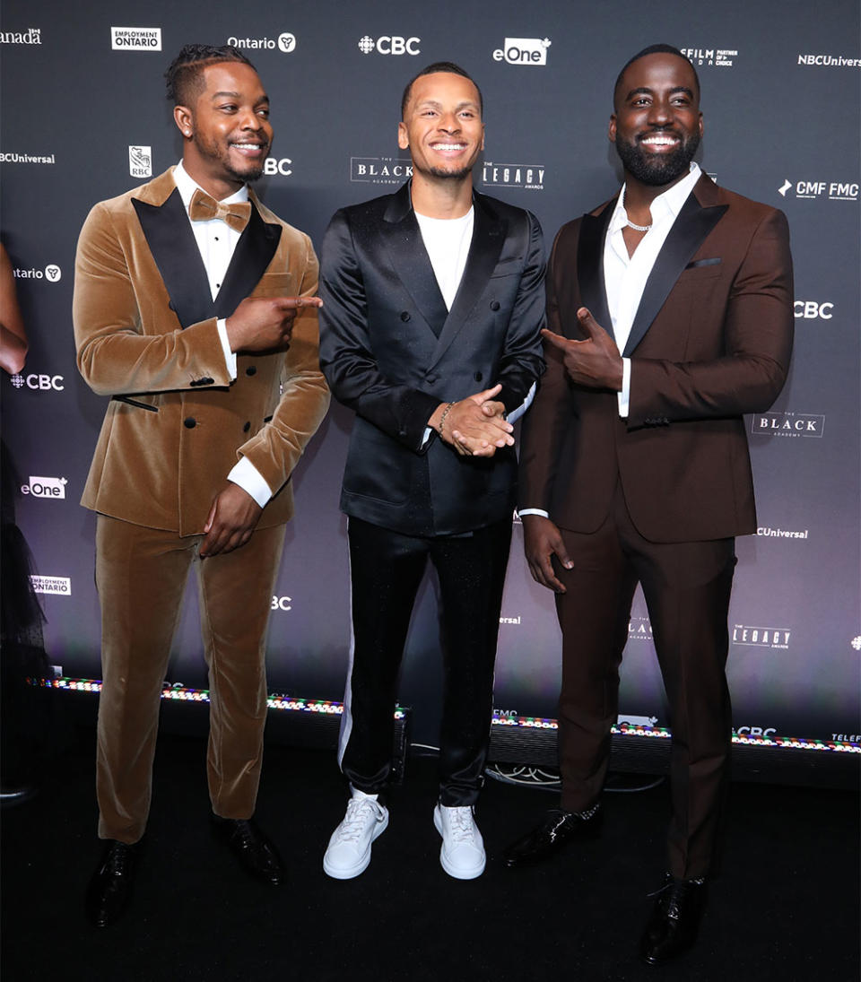 Stephen James, Andre De Grasse and Shamier Anderson attend The Legacy Awards 2022 at History on September 25, 2022 in Toronto, Ontario.