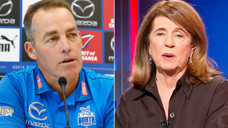 Pictured right is AFL journalist Caroline Wilson and North Melbourne coach Alastair Clarkson on the left.