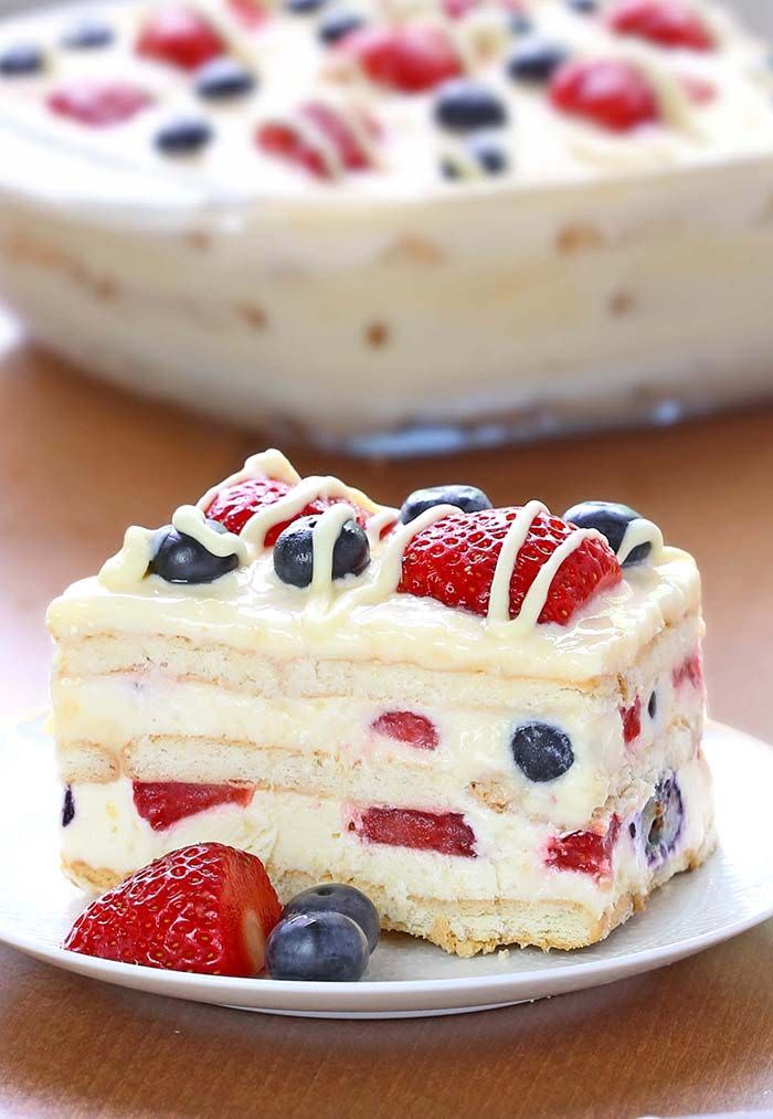 <p>This no-bake dessert is perfect for when it's too hot to turn on your oven.</p><p>Get the recipe from <a href="http://cakescottage.com/2016/05/11/no-bake-summer-berry-icebox-cake/#more-132996" rel="nofollow noopener" target="_blank" data-ylk="slk:Cakes Cottage;elm:context_link;itc:0;sec:content-canvas" class="link ">Cakes Cottage</a>.</p>