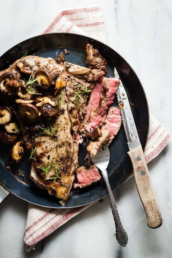 <strong>Get the <a href="http://www.ohsweetbasil.com/porter-house-steak-mushrooms-recipe/" target="_blank">Porterhouse Steak with Mushrooms recipe</a>&nbsp;from Oh, Sweet Basil</strong>