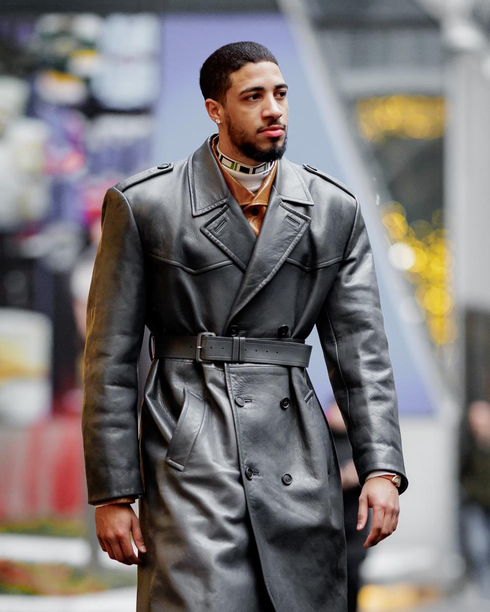 NEW YORK, NEW YORK - FEBRUARY 01: Tyrese Haliburton of the Indiana Pacers is seen in Hudson Yards on February 01, 2024 in New York City. (Photo by The Hapa Blonde/GC Images)