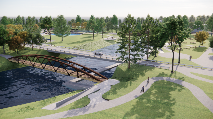 A rendering of the planned pedestrian bridge connected to Legacy Park in Ada Township. (Courtesy Progressive Companies/Connecting Community in Ada)
