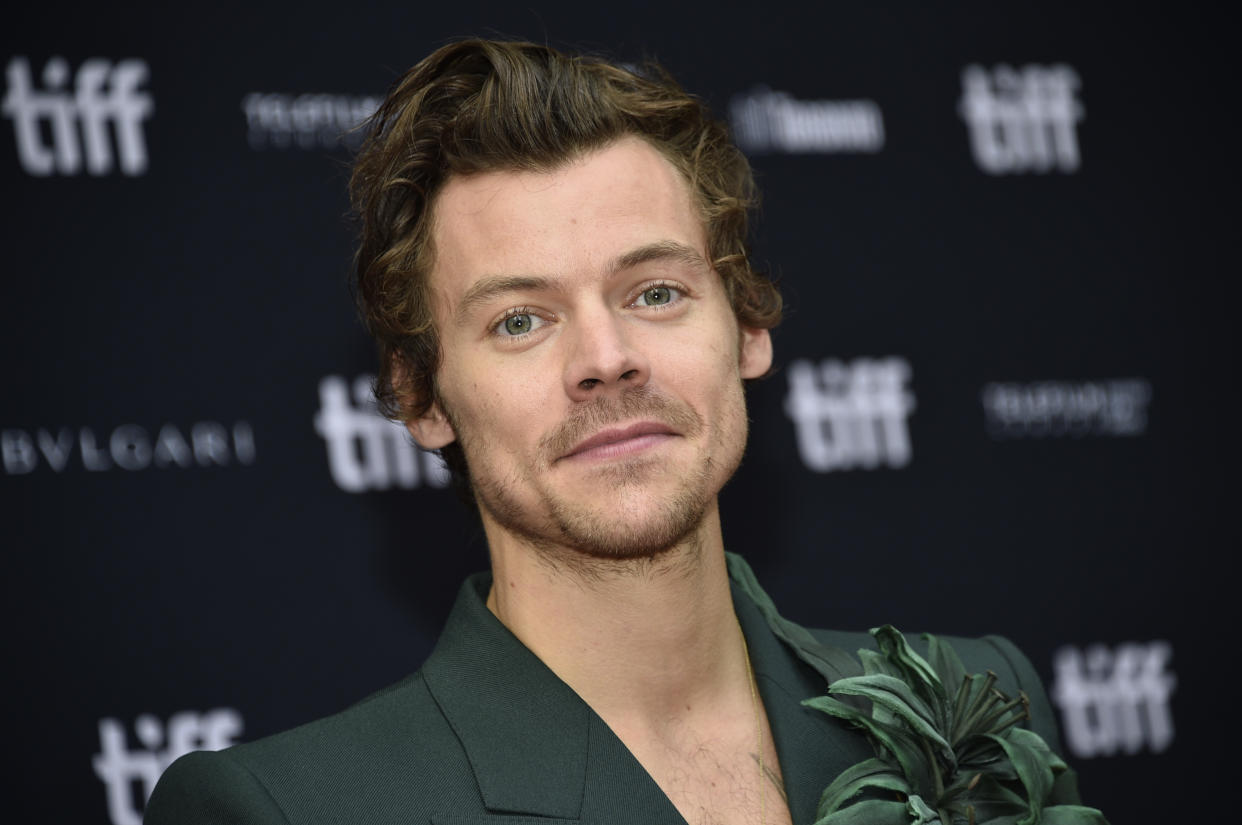 Harry Styles attends the premiere of "My Policeman" at the Princess of Wales Theatre during the Toronto International Film Festival, Sunday, Sept. 11, 2022, in Toronto. (Photo by Evan Agostini/Invision/AP)