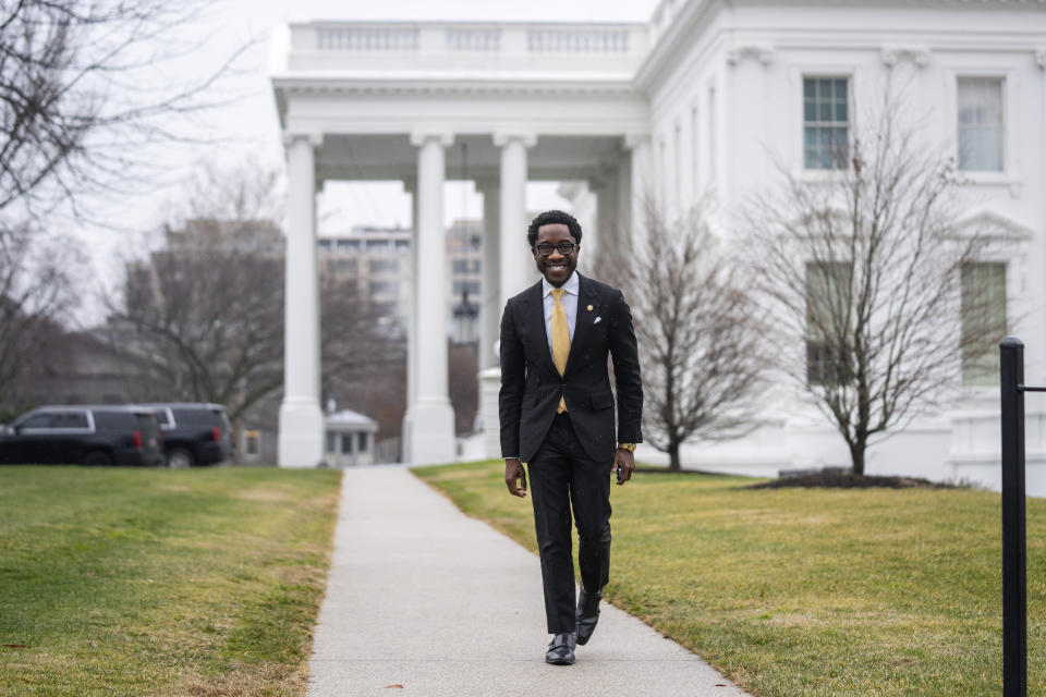 Michael Leach, a special assistant to President Joe Biden and the chief diversity and inclusion officer for the White House, stands outside the White House, Thursday, Jan. 25, 2024, in Washington. The White House says Leach, its chief diversity and inclusion officer, is leaving the Biden administration after three years in the position. (AP Photo/Evan Vucci)