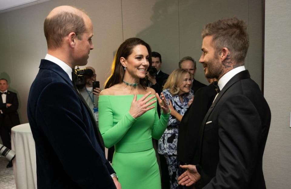 Los príncipes de Gales con David Beckham en la ceremonia de los Earthshot Prize del año 2022 en Boston, Massachusetts. Los galardones son una iniciativa del propio príncipe de Guillermo relacionada con la protección del medio ambiente