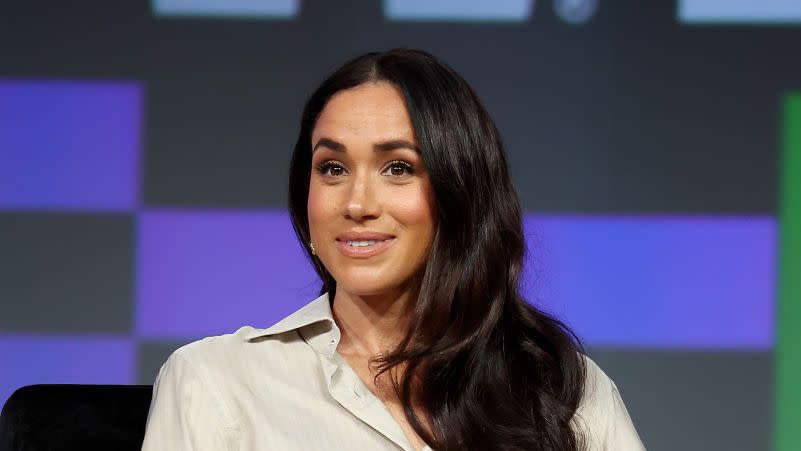 austin, texas march 08 meghan, duchess of sussex speaks onstage during the breaking barriers, shaping narratives how women lead on and off the screen panel during the 2024 sxsw conference and festival at austin convention center on march 08, 2024 in austin, texas photo by gary millergetty images