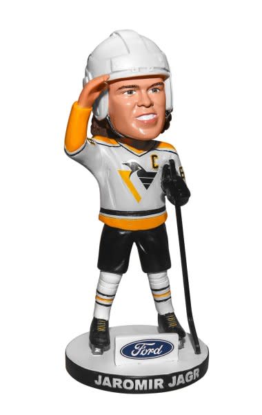 Bobbleheads depicting Pittsburgh Penguins legend Jaromir Jagr will be issued at a later date to fans who receive vouchers Thursday in Pittsburgh. Photo courtesy of the Pittsburgh Penguins