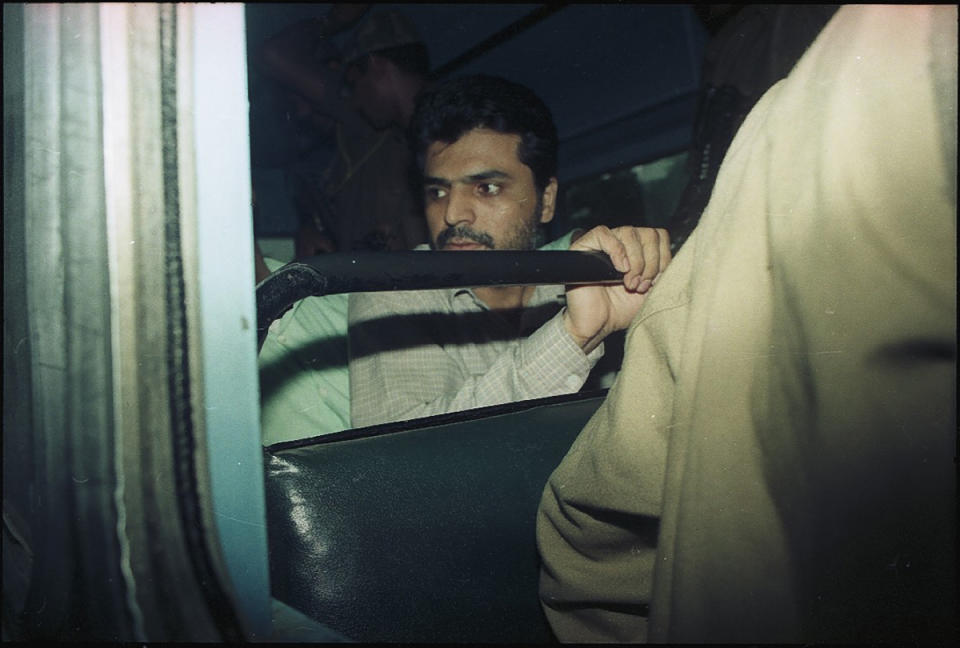 (File photo) Prime suspect of the 1993 Mumbai bomb blasts case Yakub Abdul Razak Memon being produced at Patiala House Court on August 17, 1994 in New Delhi. Yakub is accused of financially assisting his brother and prime accused Tiger Memon and Dawood Ibrahim in planning and executing the bombings. (Photo by HC Tiwari/Hindustan Times via Getty Images)