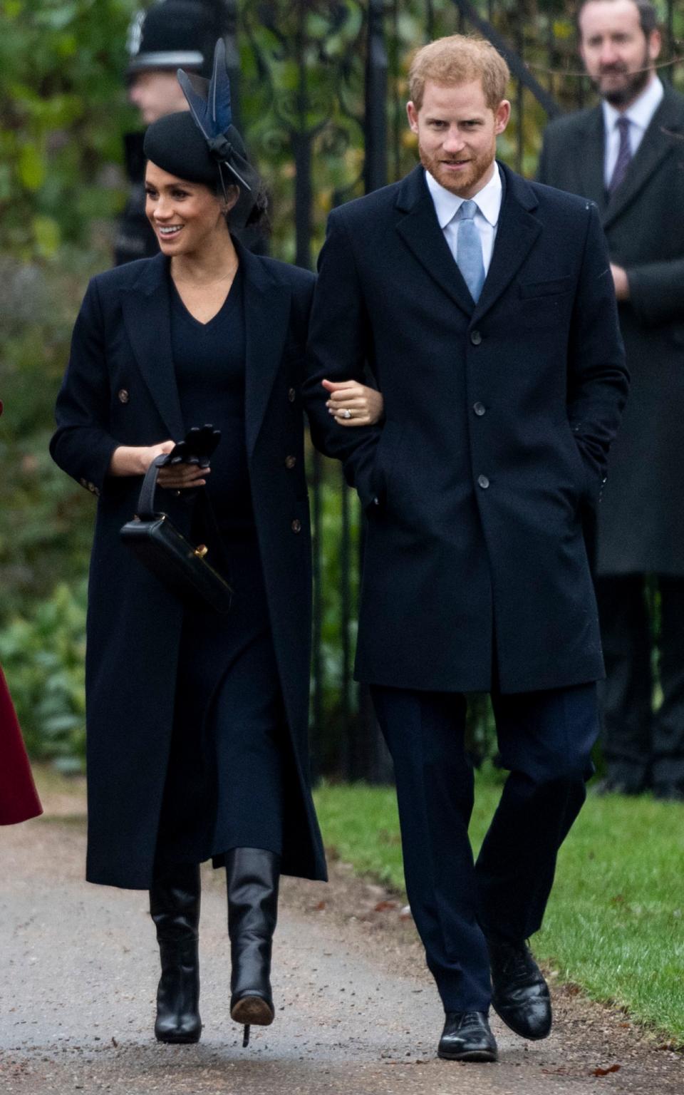 Meghan, Duchess of Sussex and Prince Harry, Duke of Sussex attend Christmas Day Church service at Church of St Mary Magdalene on the Sandringham estate on December 25, 2018 in King's Lynn, England. 