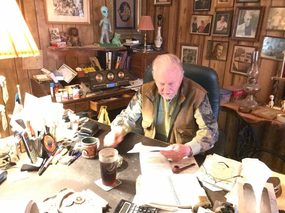 Bill Rebane in the office in his home in the northern Wisconsin town of Saxon, just south of Lake Superior's shore.