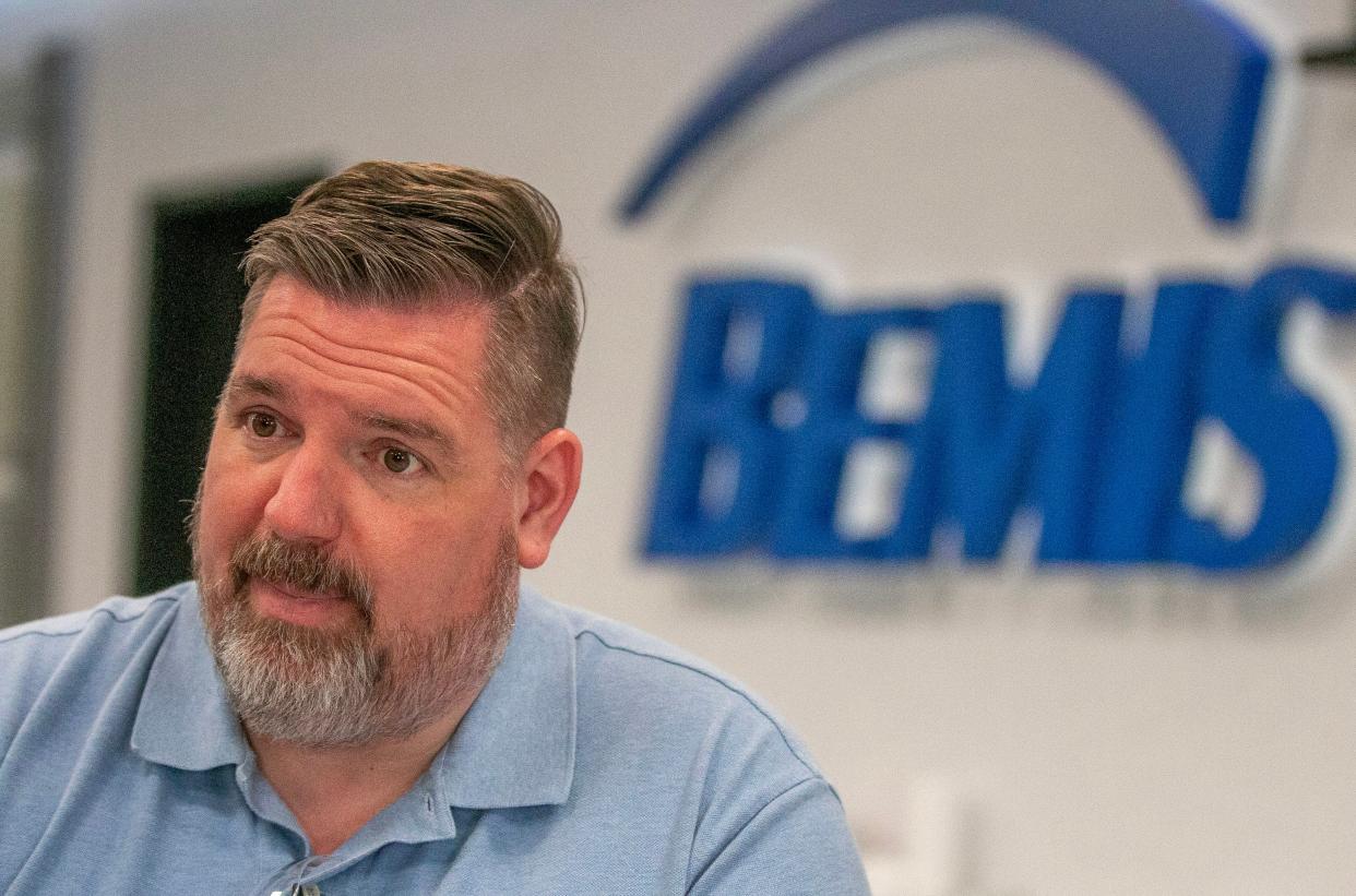 Jon Bemis, vice president of contract sales at Bemis talks about the company’s environmental efforts, Wednesday, December 13, 2023, in Sheboygan Falls, Wis.