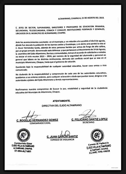 suspenden clases altamirano chiapas