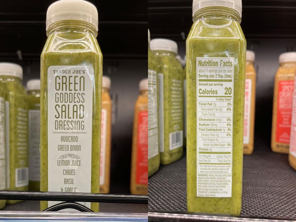 Green Goddess salad dress at Trader Joe's; Nutrition facts on Green Goddess dressing