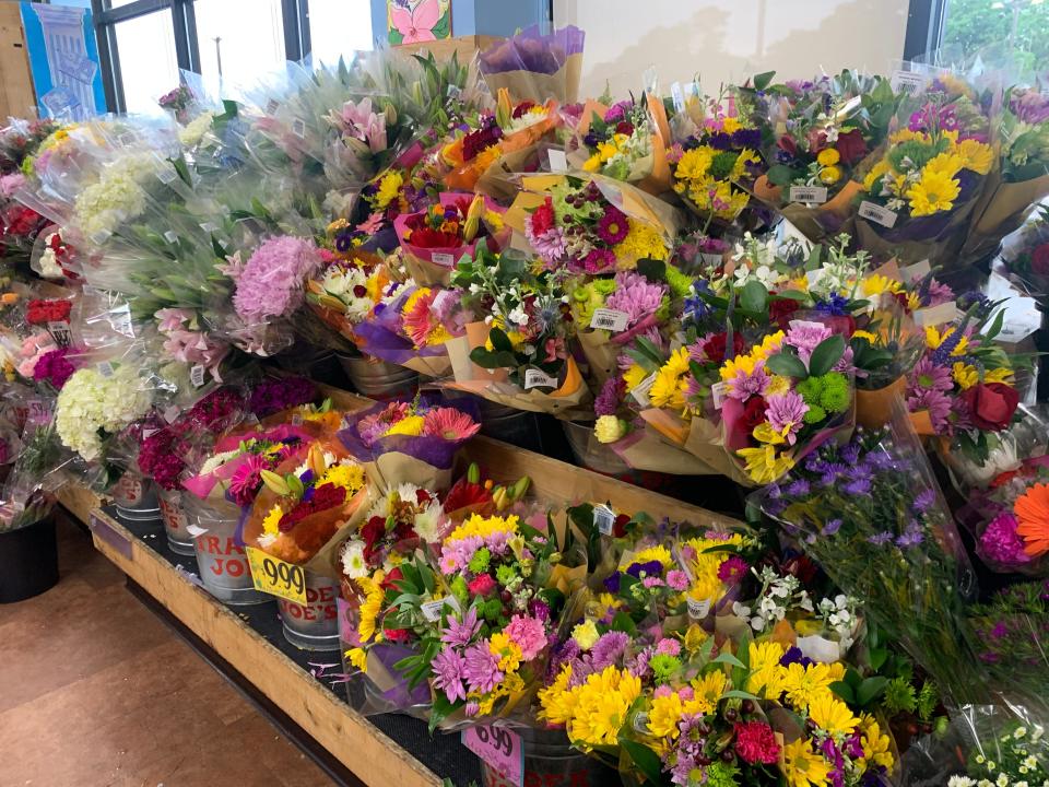 Many colorful bouquets of flowers at Trader Joe's