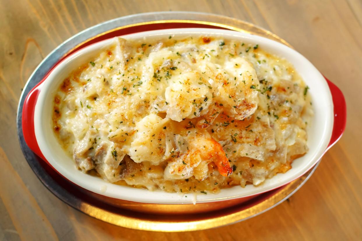 Golden baked seafood lasagna