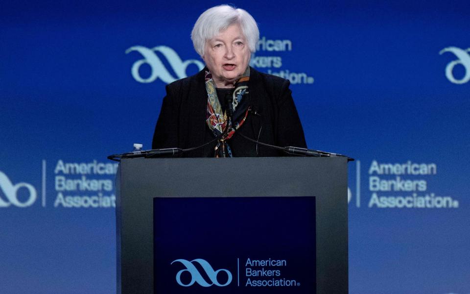 US Treasury Secretary Janet Yellen delivers a keynote address at the American Bankers Association's Washington Summit - JIM WATSON/AFP via Getty Images