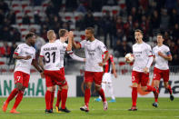 Soccer Football - Europa League - OGC Nice vs Zulte Waregem - Allianz Riviera, Nice, France - November 23, 2017 Zulte Waregem's Brian Hamalainen celebrates scoring their first goal REUTERS/Eric Gaillard