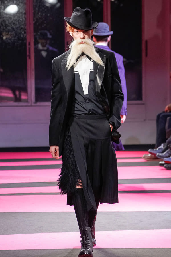 Yohji Yamamoto showcased a twist on a Winston Churchill-era suit ©Rex