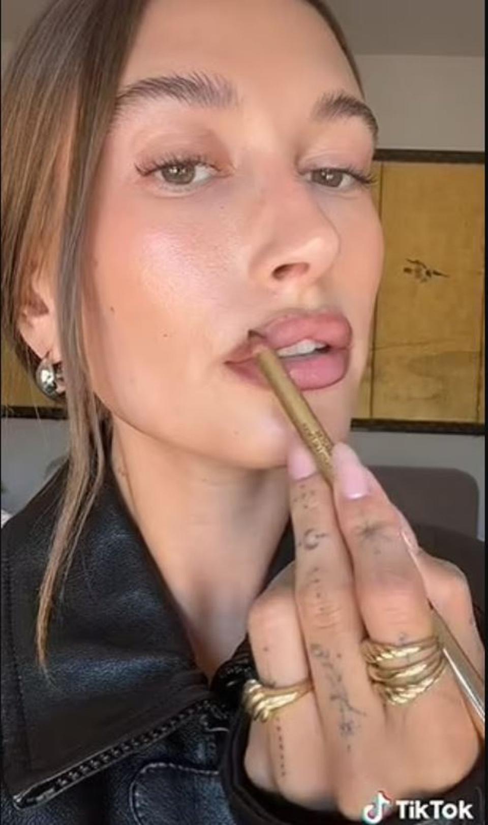 Hailey Bieber shared the clip in which she demonstrated how to create the look while plugging her skincare line, Rhode Skin, on August 22 (Hailey Bieber)
